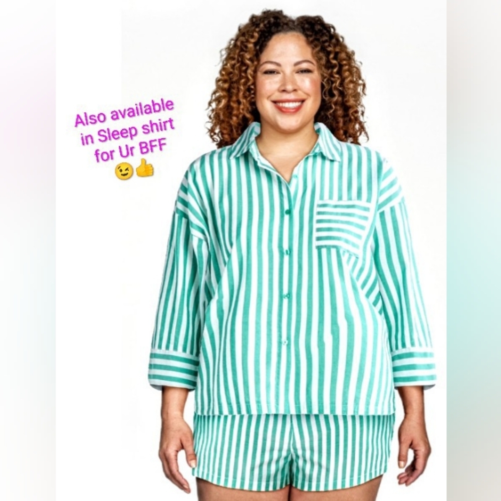 U R Cute 🥰 PJ Set Boxer Shorts w/ POCKETS & Full Button Down Shirt Pajamas